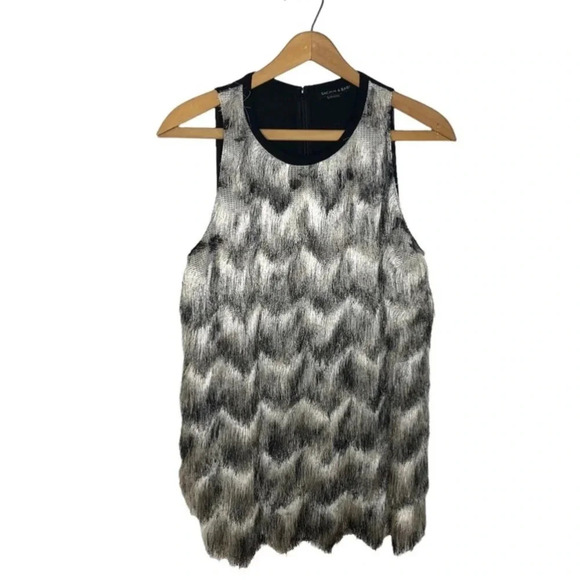 SACHIN & BABI Eyelash Fringe Rounded Hem Concealed Back Zip Sleeveless Blouse - Picture 10 of 11